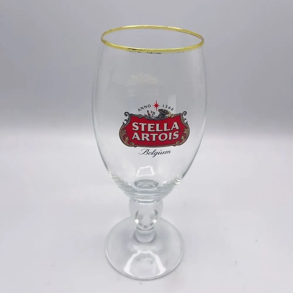 Stella Artois Chalice Beer Glass Belgium Pub Bar Gold Rim Style